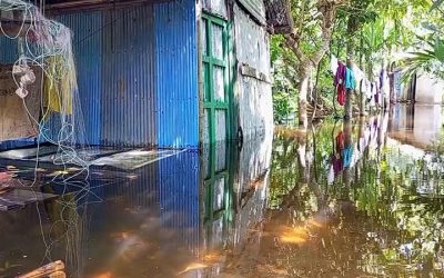 খালে বাঁধ দিয়ে মাছ শিকার, নামছে না বন্যার পানি